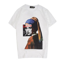 Load image into Gallery viewer, Men's Girl Wearing Pearl Earrings Printed Short Sleeve T Shirts Summer Casual Cotton Hip Hop Top Tees Fashion Streetwear Tshirts